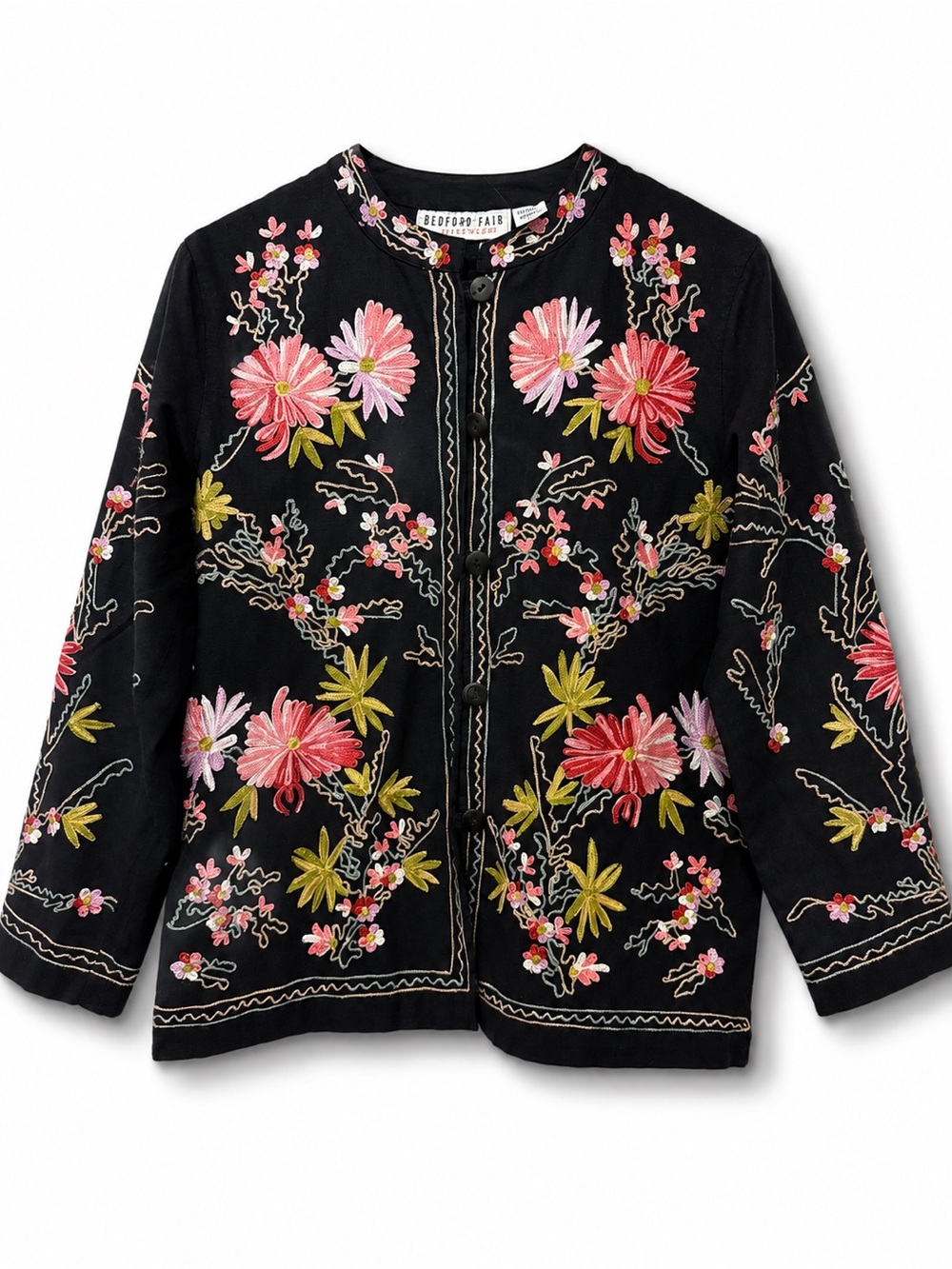 Bedford Fair Embroidered Floral Jacket Black Boho Cottagecore Artsy Women’s